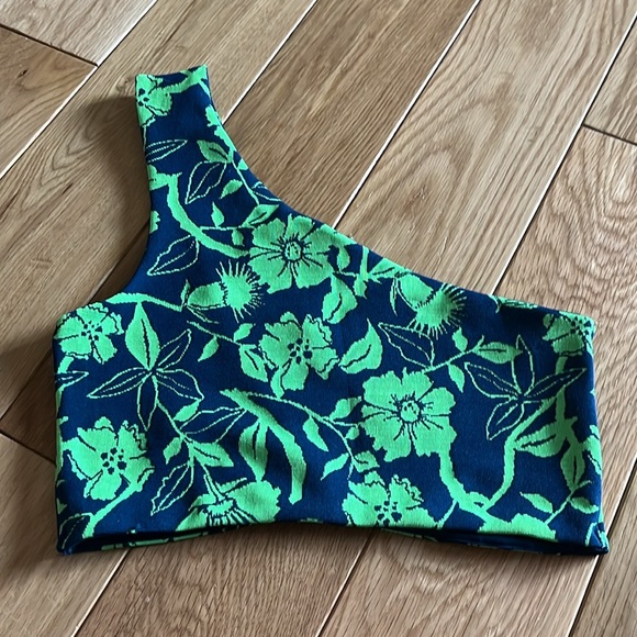 ZARA Jacquard top with asymmetric neckline and strap Blue Green Crop Top Large - Picture 11 of 15